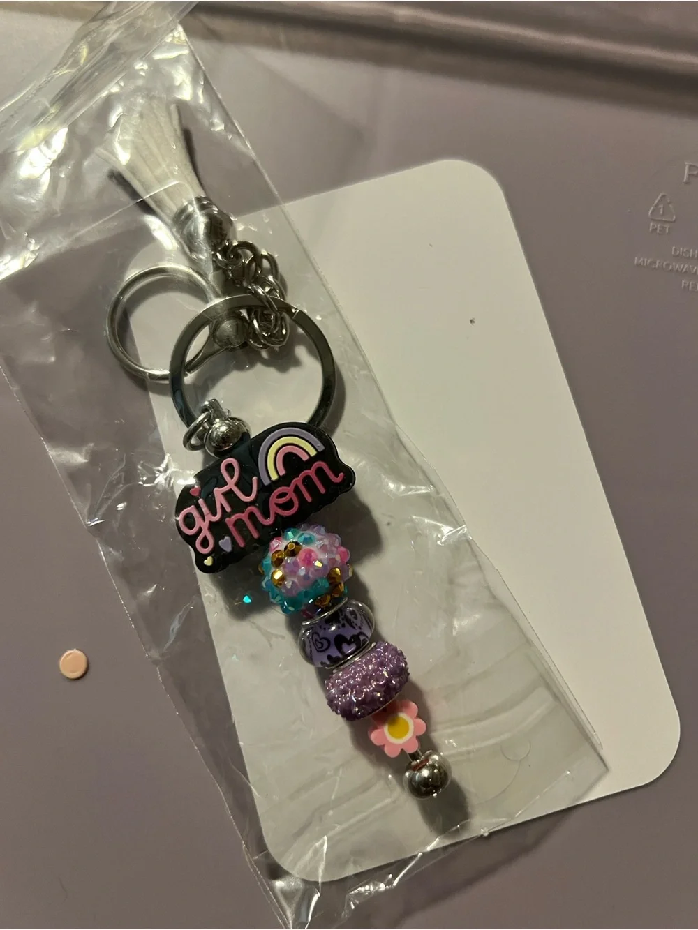 Girl Mom Purple Beaded Keychain with Tassel